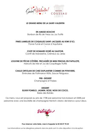 Menu Saint-Valentin au Relais de la Poste