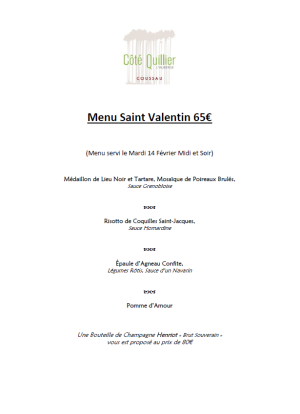 Menu Saint-Valentin à la table auberge de la Maison Cousseau